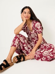 FatFace Danielle Burgundy Red Brush Floral Midi Dress - Image 3 of 5
