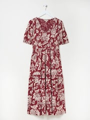 FatFace Danielle Burgundy Red Brush Floral Midi Dress - Image 5 of 5