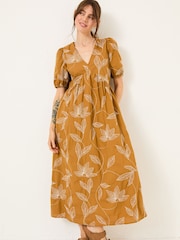 FatFace Ochre Yellow Remi Midi Dress - Image 1 of 13