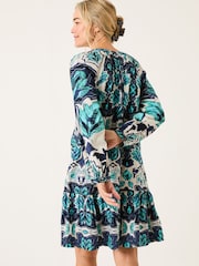 FatFace Amy Jade Green Sketched Leaves Mirrored Dress - Image 2 of 9