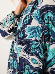 FatFace Amy Jade Green Sketched Leaves Mirrored Dress - Image 4 of 9