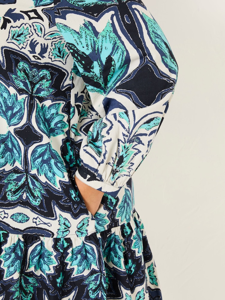 Buy FatFace Amy Jade Green Sketched Leaves Mirrored Dress from the