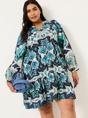 FatFace Amy Jade Green Sketched Leaves Mirrored Dress - Image 6 of 9