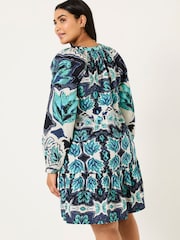 FatFace Amy Jade Green Sketched Leaves Mirrored Dress - Image 7 of 9