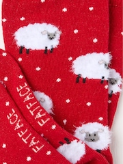 FatFace Red Womens Fluffy Sheep Socks 1 Pack - Image 2 of 2