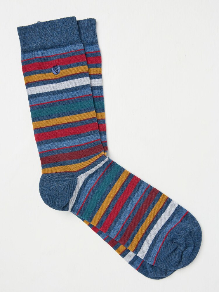FatFace Abe Navy Mens Stripe Socks 1 Pack - Image 1 of 2 FatFace Abe Navy Mens Stripe Socks 1 Pack - Image 1 of 2