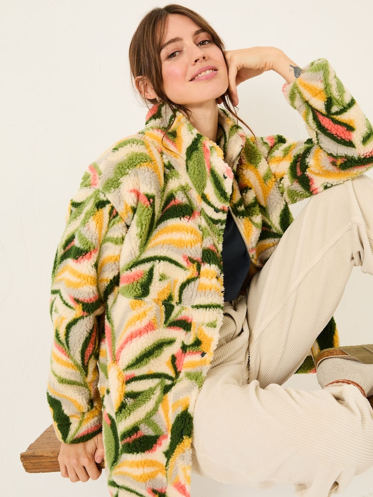 FatFace Natural Jungle Leaves Fleece Jacket - Image 4 of 7