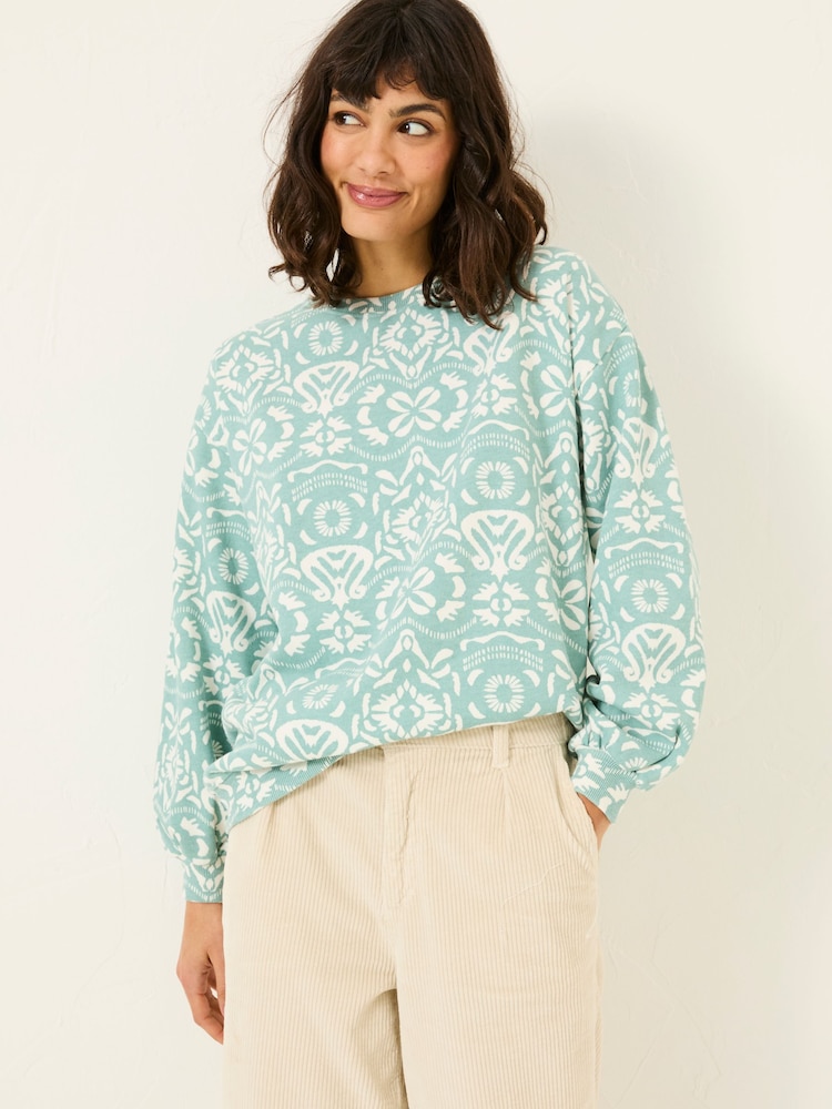 FatFace Alex Jade Green Batik Geo Crew Sweatshirt - Image 1 of 10