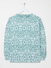 FatFace Alex Jade Green Batik Geo Crew Sweatshirt - Image 10 of 10