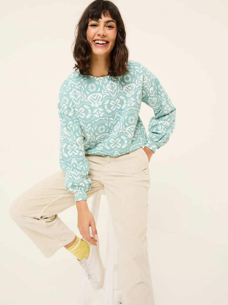 FatFace Alex Jade Green Batik Geo Crew Sweatshirt - Image 3 of 10