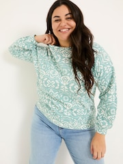 FatFace Alex Jade Green Batik Geo Crew Sweatshirt - Image 6 of 10