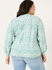 FatFace Alex Jade Green Batik Geo Crew Sweatshirt - Image 7 of 10