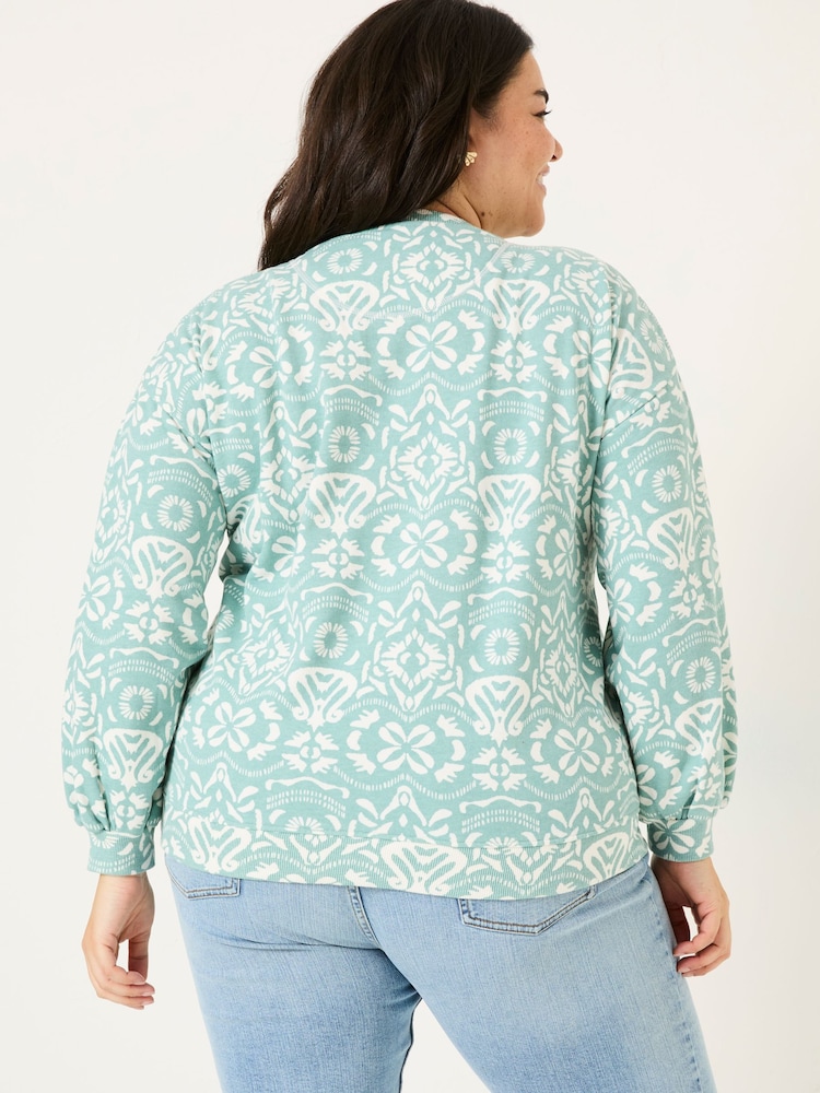 FatFace Alex Jade Green Batik Geo Crew Sweatshirt - Image 7 of 10