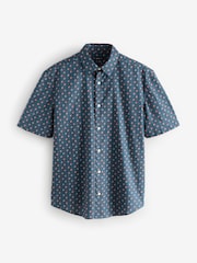 Navy Regular Fit Short Sleeve Daisy Print 100% Cotton Shirt - Image 1 of 1