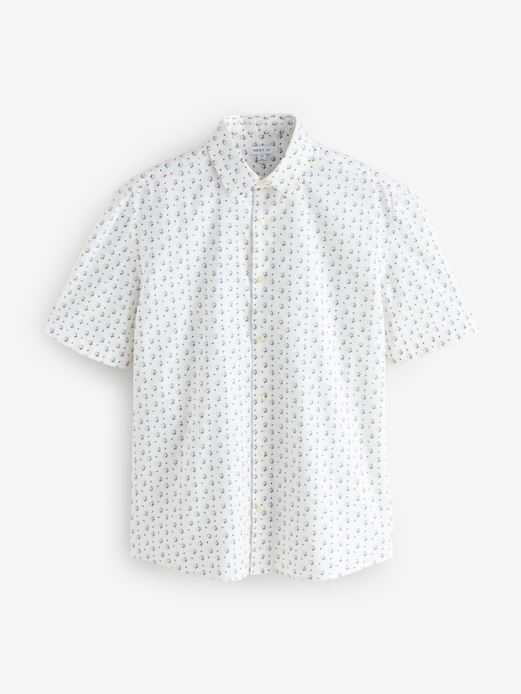 White Regular Fit Short Sleeve Daisy Print 100% Cotton Shirt - Image 1 of 1