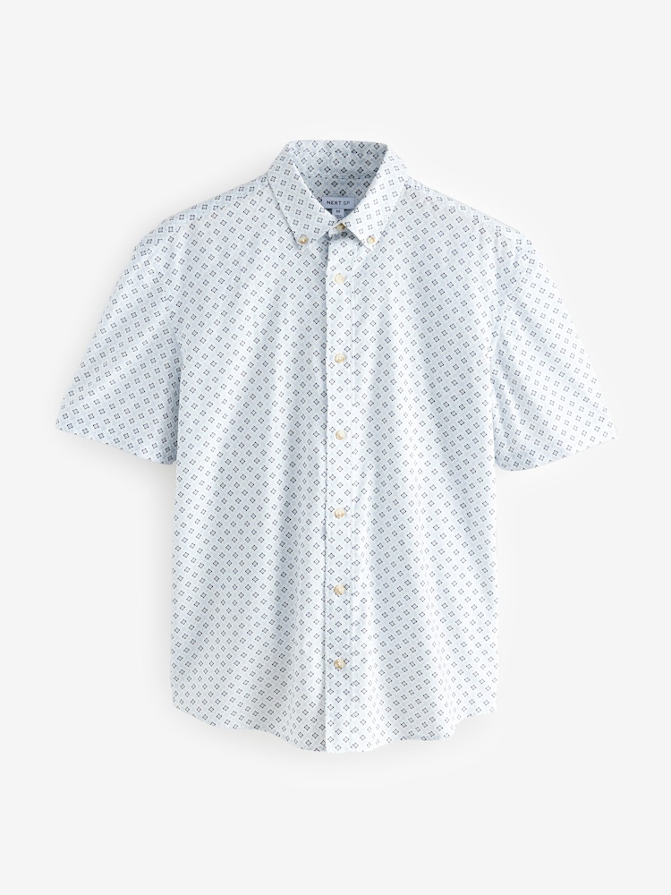 White Regular Fit Linen Blend Short Sleeve Geo Shirt - Image 1 of 1
