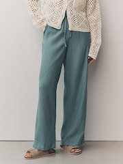 Blue Tie Waist Wide Leg Linen Blend Trousers - Image 2 of 7
