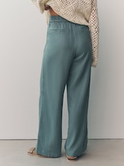 Blue Tie Waist Wide Leg Linen Blend Trousers - Image 3 of 7