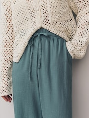 Blue Tie Waist Wide Leg Linen Blend Trousers - Image 4 of 7