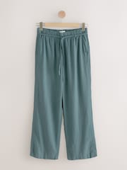 Blue Tie Waist Wide Leg Linen Blend Trousers - Image 5 of 7