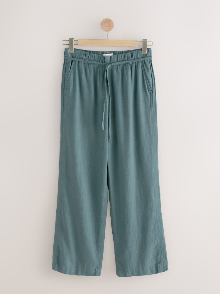 Azul - Pantalones de pernera ancha con cintura anudada de mezcla de lino - Image 5 of 7