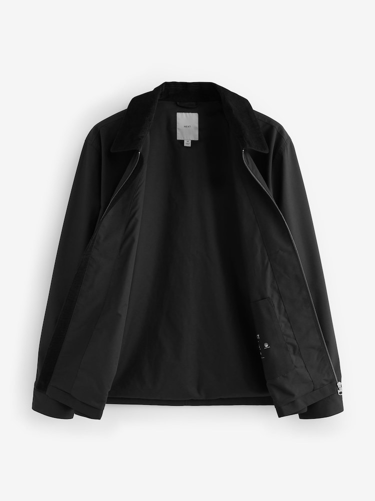 Noir - Veste imperméable à col en velours côtelé - Image 7 of 11