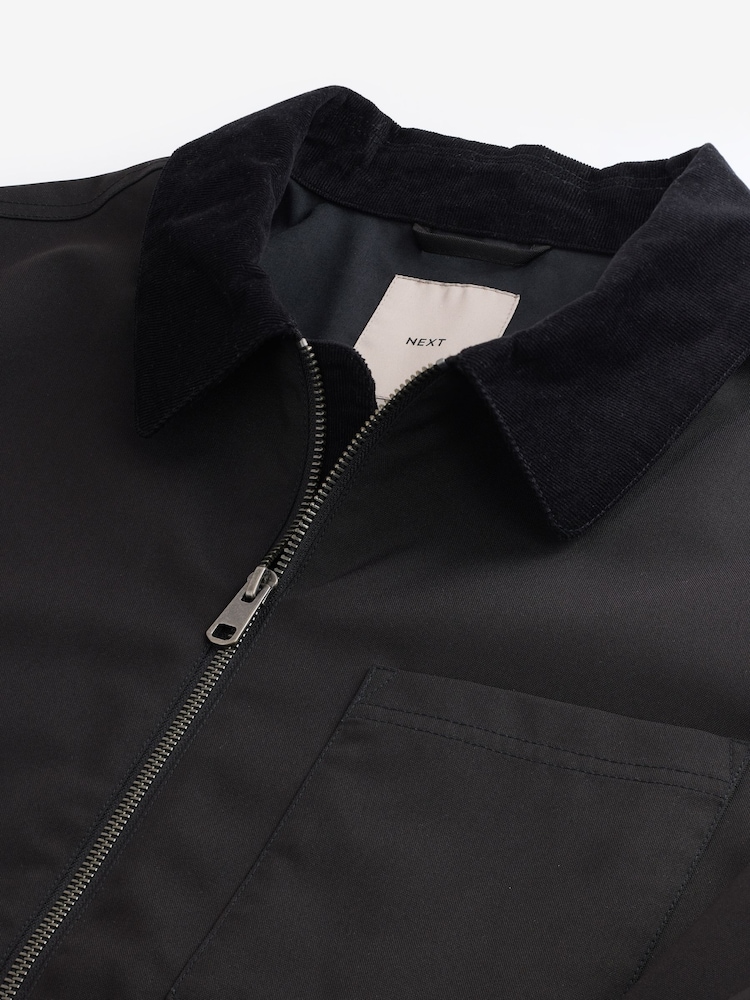 Noir - Veste imperméable à col en velours côtelé - Image 8 of 11