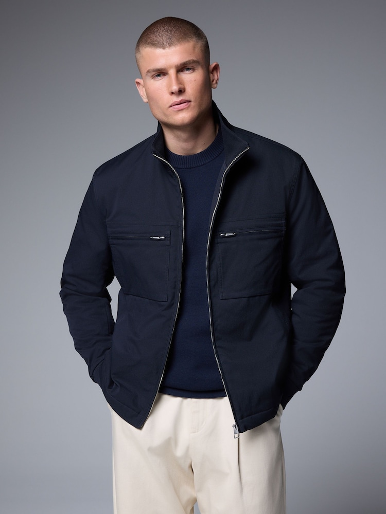 Navy Blue Shower Resistant Padded Twill Utility Jacket - Image 1 of 11