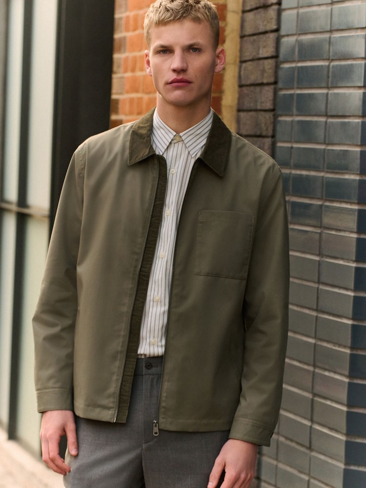 Sage Green Showerproof Corduroy Collar Jacket - Image 2 of 5