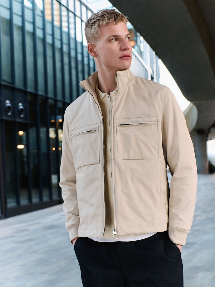 Cream Shower Resistant Padded Twill Utility Jacket - Image 1 of 5