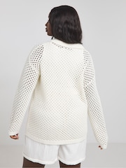 Simply Be Cream Cream Collar Detail Hole Knit Jumper - Image 3 of 4