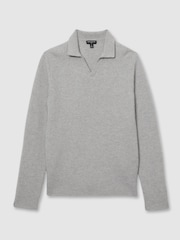 Reiss Soft Grey Melange Laird Atelier Ribbed-Cashmere Polo Shirt - Image 2 of 6