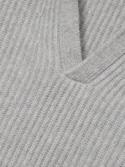 Reiss Soft Grey Melange Laird Atelier Ribbed-Cashmere Polo Shirt - Image 6 of 6