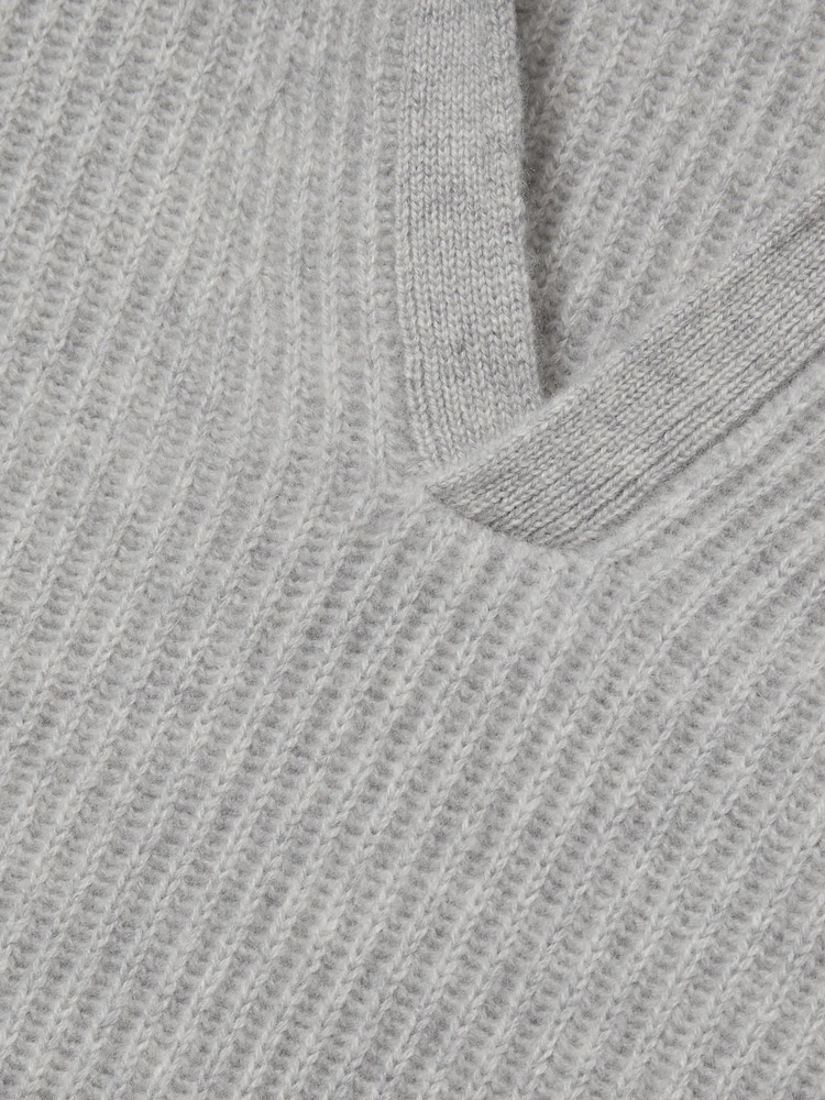 Reiss Soft Grey Melange Laird Atelier Ribbed-Cashmere Polo Shirt - Image 6 of 6