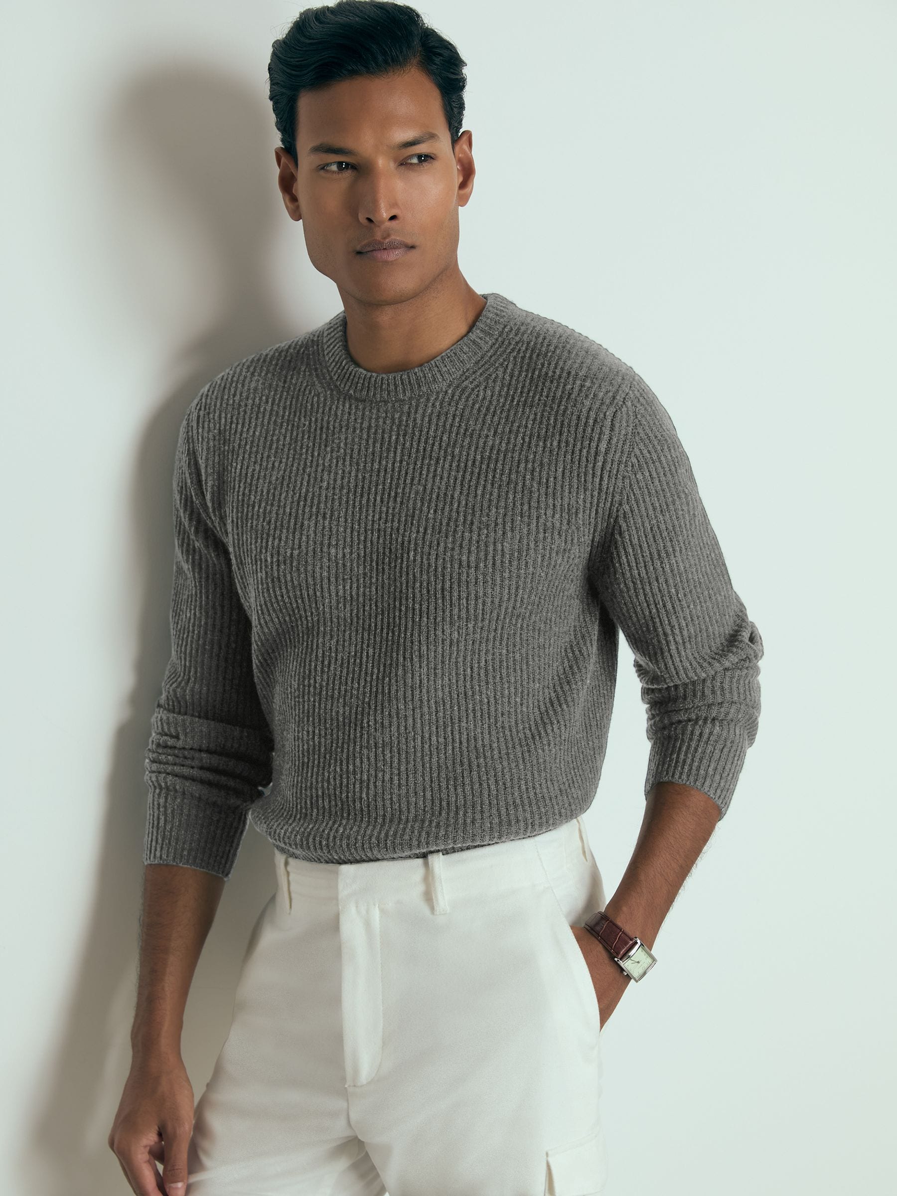 Buy Reiss Charcoal Melange Renoir Atelier Ribbed-Cashmere Jumper