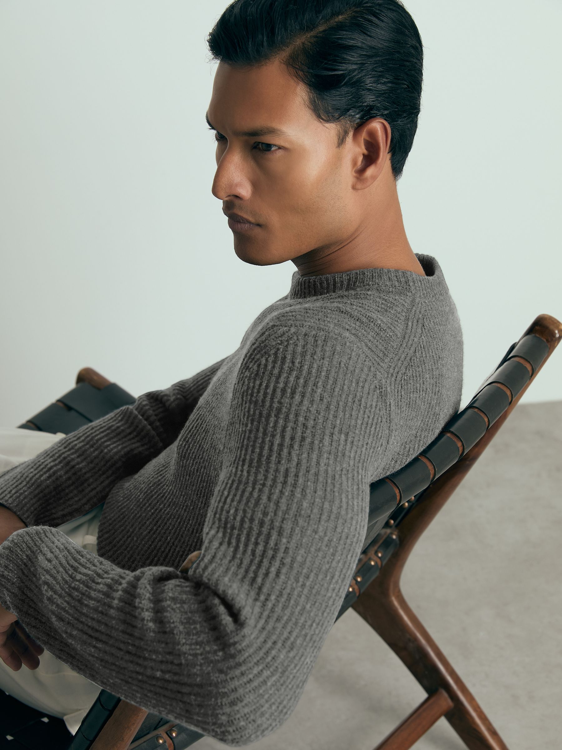 Buy Reiss Charcoal Melange Renoir Atelier Ribbed-Cashmere Jumper