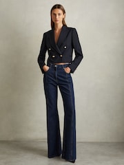 Reiss Navy Leigh Cropped Wool-Blend Double-Breasted Blazer - Image 3 of 6