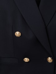 Reiss Navy Leigh Cropped Wool-Blend Double-Breasted Blazer - Image 6 of 6