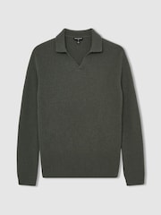 Military Green - Reiss Laird Atelier Ribbed-Cashmere Polo Shirt - Изображение 2 из 6