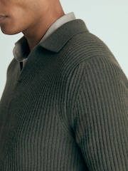 Military Green - Reiss Laird Atelier Ribbed-Cashmere Polo Shirt - Изображение 3 из 6