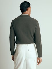 Military Green - Reiss Laird Atelier Ribbed-Cashmere Polo Shirt - Изображение 5 из 6