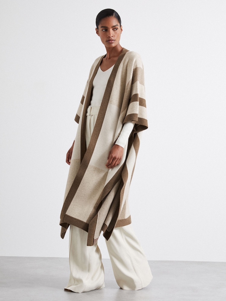 Reiss Camel Caitlin Atelier Checked Wool and Cashmere Cape - Image 1 of 6 Reiss Camel Caitlin Atelier Checked Wool and Cashmere Cape - Image 1 of 6