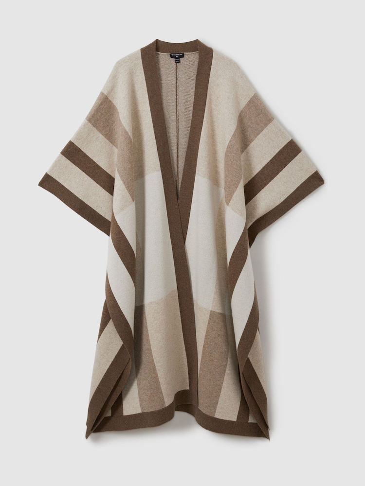 Reiss Camel Caitlin Atelier Checked Wool and Cashmere Cape - Image 2 of 6 Reiss Camel Caitlin Atelier Checked Wool and Cashmere Cape - Image 2 of 6