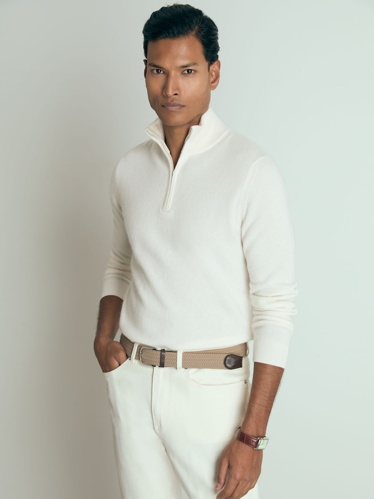Reiss White Royal Atelier Cashmere Zip-Neck Jumper - Image 1 of 6
