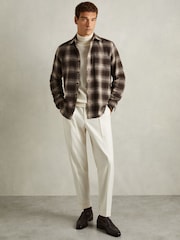 Reiss Brown Multi Crosby Check Patch-Pocket Overshirt With Wool - Image 1 of 6