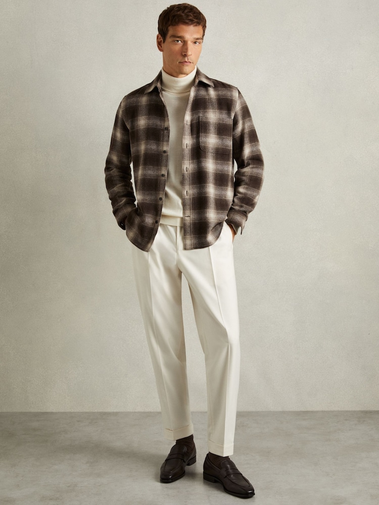 Reiss Brown Multi Crosby Check Patch-Pocket Overshirt With Wool - Image 1 of 6