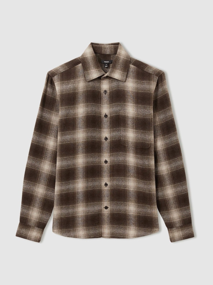 Reiss Brown Multi Crosby Check Patch-Pocket Overshirt With Wool - Image 2 of 6