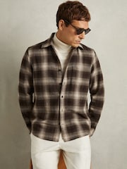Reiss Brown Multi Crosby Check Patch-Pocket Overshirt With Wool - Image 3 of 6