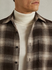 Reiss Brown Multi Crosby Check Patch-Pocket Overshirt With Wool - Image 4 of 6