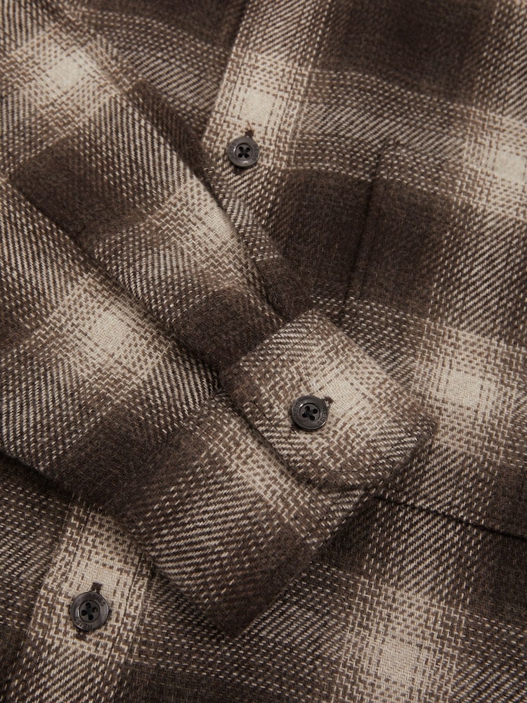 Reiss Brown Multi Crosby Check Patch-Pocket Overshirt With Wool - Image 6 of 6